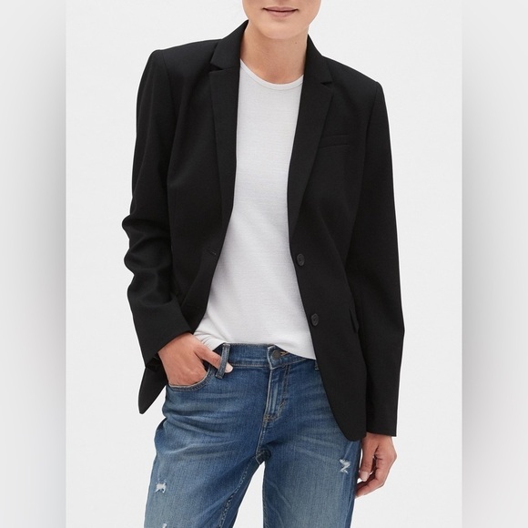 Banana Republic Washable Long & Lean Black Two-Button Blazer, Size 8 - Picture 1 of 5